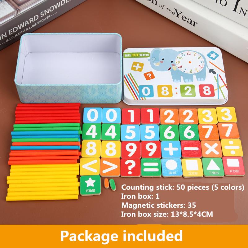 Детские счетные часы, обучающие палочки с цифрами, магнитные арифметические наклейки, обучающие игрушки для учеников раннего образования