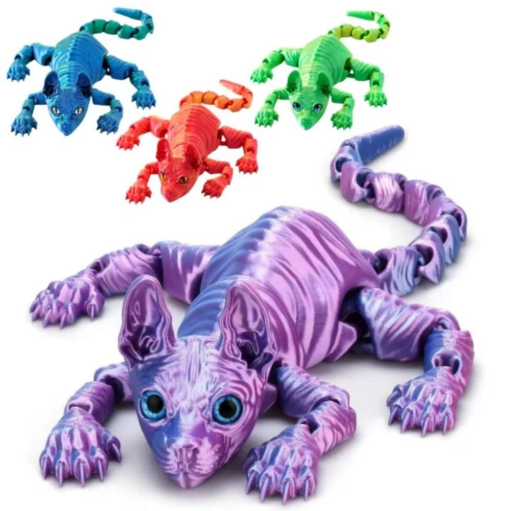 Siamese Kitten 3D Printed Cat Multi-joint 3D Hairless Cat Doll Home Room Mini Cat Figure Kids Gift