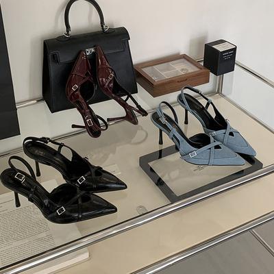 Туфли на высоком каблуке весна новая мода банкет мелкий вырез пустой красивый носок сандалии на высоком каблуке