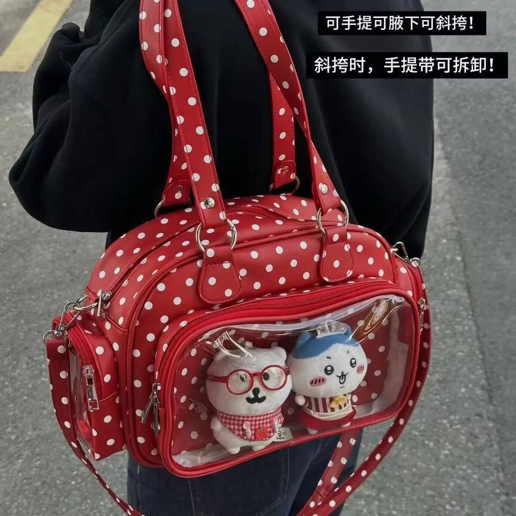New Y2K Polka Dot Anime Ita Bag Two-dimensional Shoulder Bag Cute Girl Transparent Crossbody Bag Otaku DIY Comic Display Handbag
