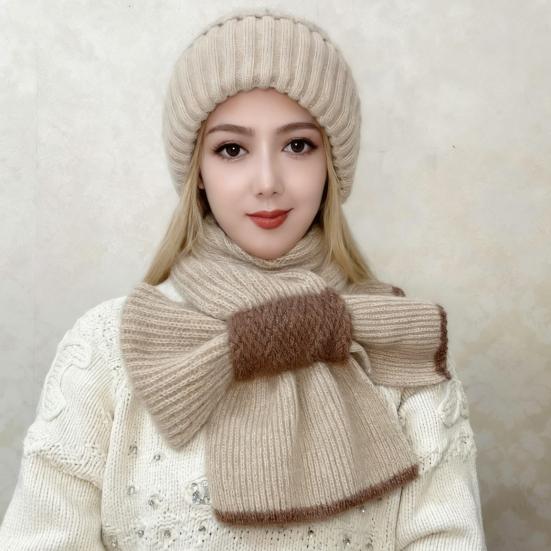 Winter Knit Hat Scarf Set Large Head Circumference Elastic Warm Riding Hat Outdoor Activities Travel Cycling Headwear