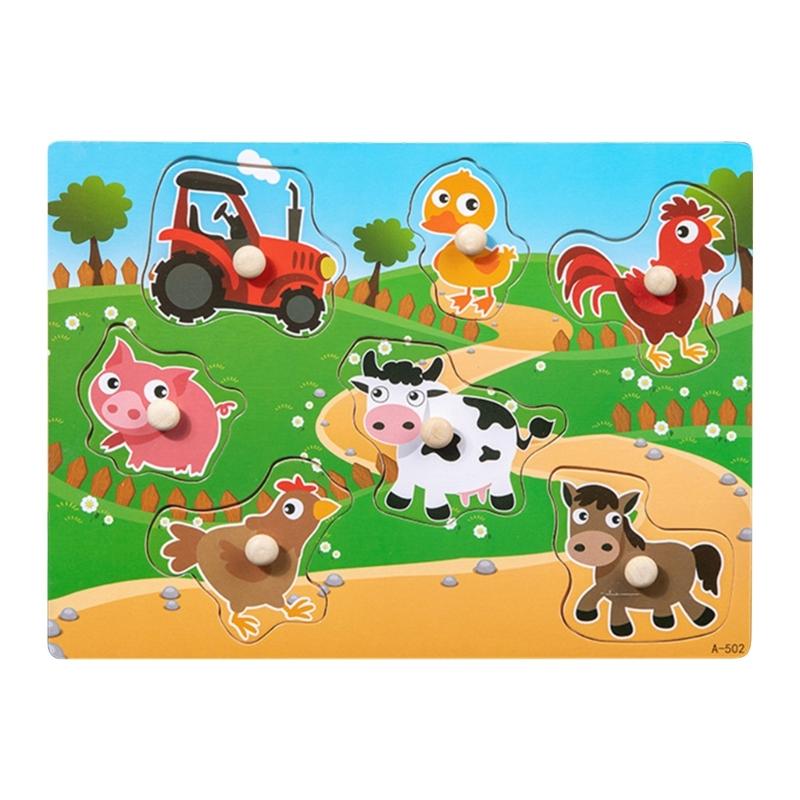 Wooden Farm Animals Marine Life Puzzle For Children Aged 3-6 Years Old Pegs Puzzle Hand Game