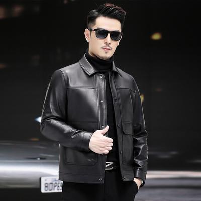 Кожаная мужская кожаная куртка из воловьей кожи с верхним слоем со съемным пуховиком, деловая кожаная куртка, воротник с лацканами, толстое пальто среднего возраста