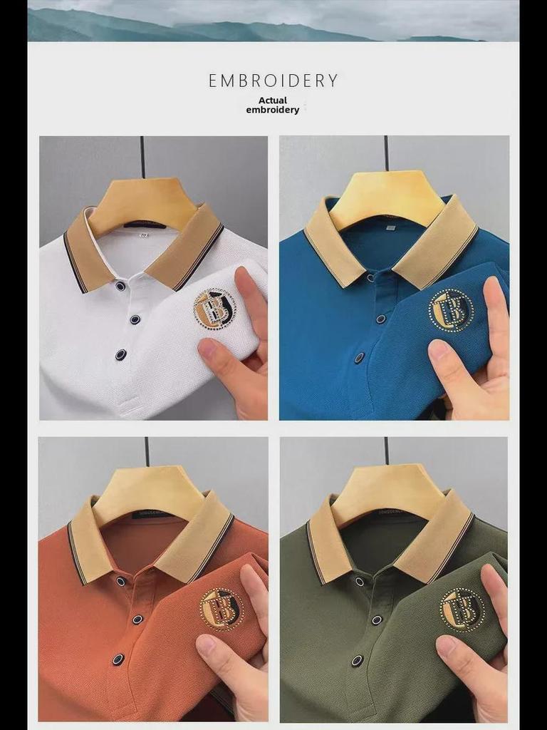 Men's Summer Ice Silk Embroidered Polo Shirt with Lapel