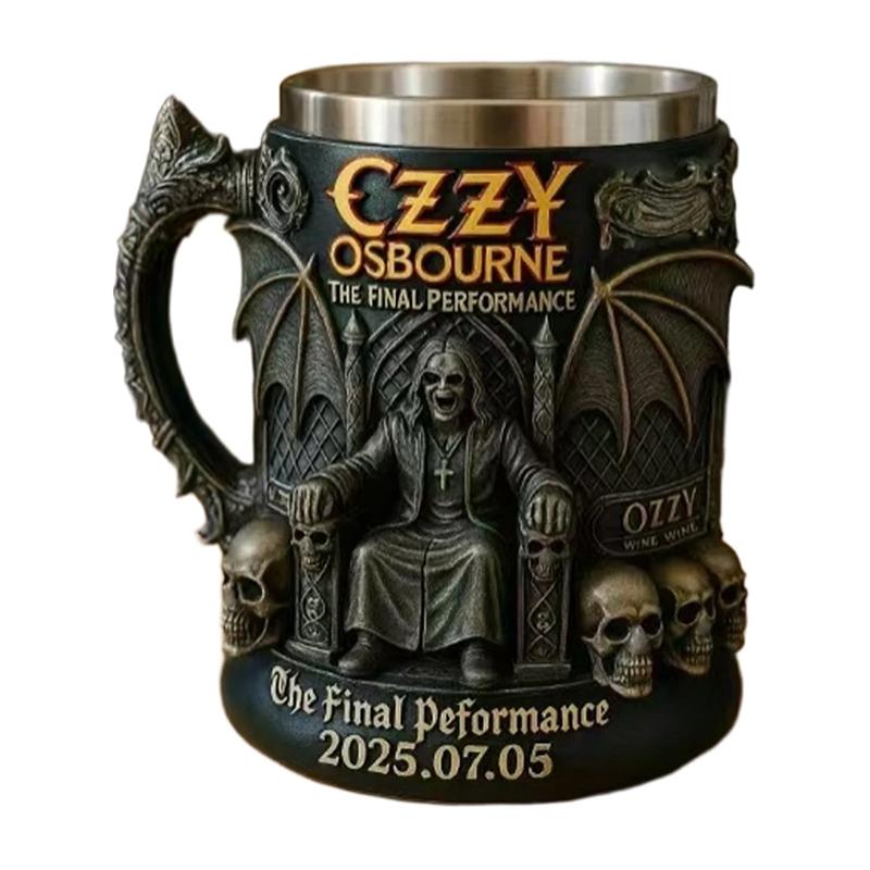 Halloween 3D Ozzy Osbourne Commemorative Stainless Steel Mug - Skull Water Beer Coffee Cup for Drinking
