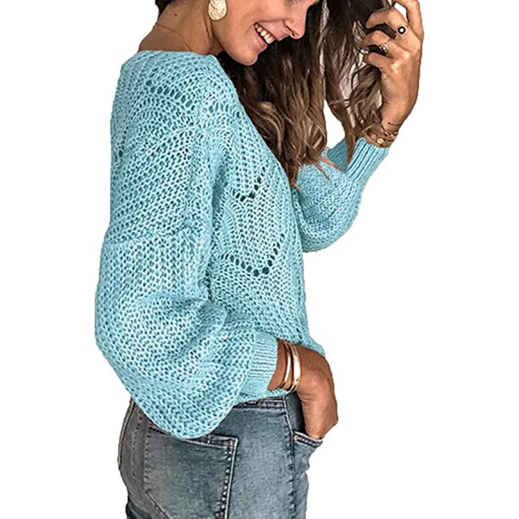 Women's Long Sleeve Lightweight Loose Casual Hollow Out Sweaters Solid Color Pullover Jumper Tops