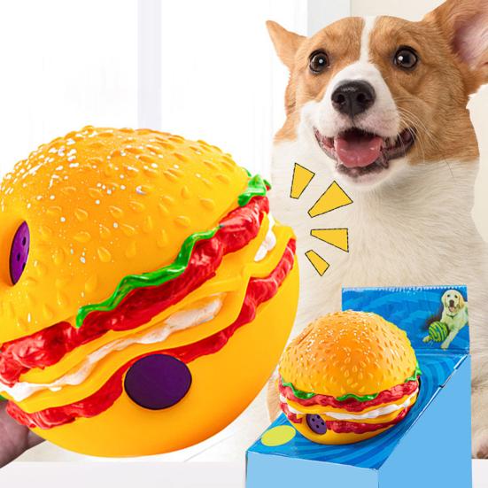 Игрушка для домашних животных Форма гамбургера Звук хихиканья Привлекает Устойчивость к укусам Уход за зубами Многофункциональная чистка зубов Игровая игрушка Шар для собак Качающийся шар для хихиканья Товары для домашних животных