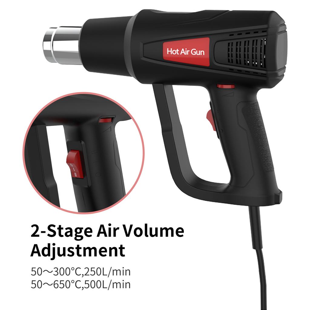 Термофен 1500 Вт с регулируемой температурой 120°F~1200°F 50°C~650°C, мощный термофен с 2 настройками объема воздуха и 5 насадками для поделок