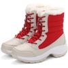 Fashion Women's Short Boots with Flat Bottom and Plush Waterproof Snow Boots, Thick Sole Anti Slip Women's Cotton Shoes Red Hiking Boots