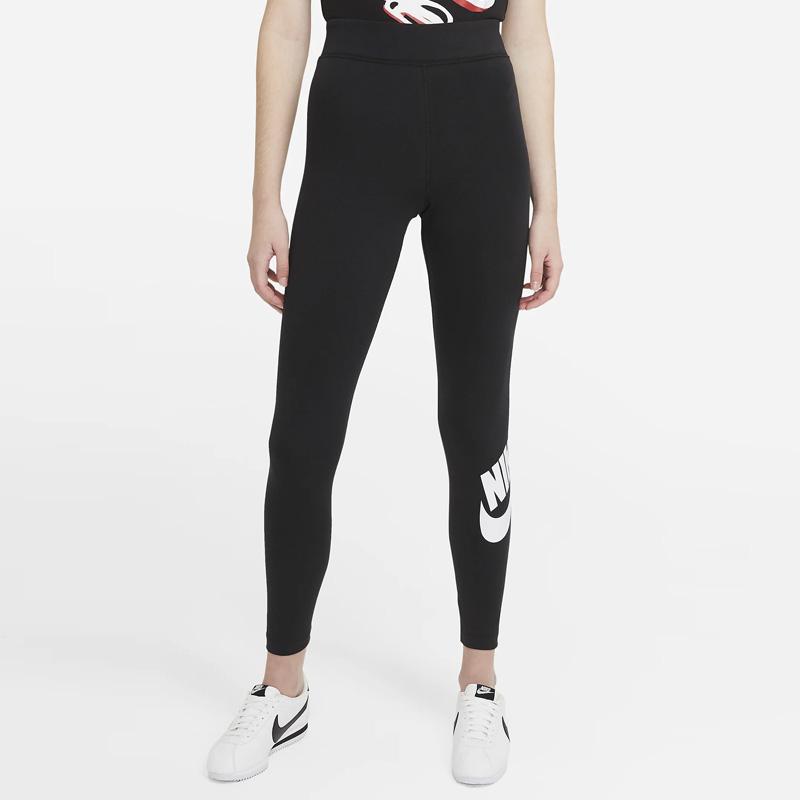 Nike Спортивная одежда Женские леггинсы Essential с высокой талией и логотипом Черные/белые женские уличные брюки CZ8528-010