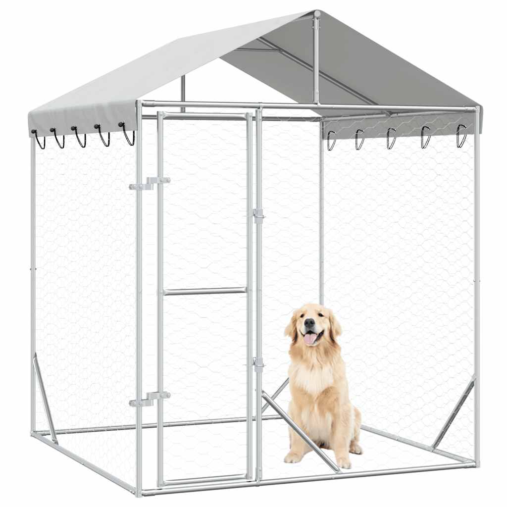 Outdoor Dog Kennel with Roof Silver 2 x 2 x 2.5 m Galvanized Steel