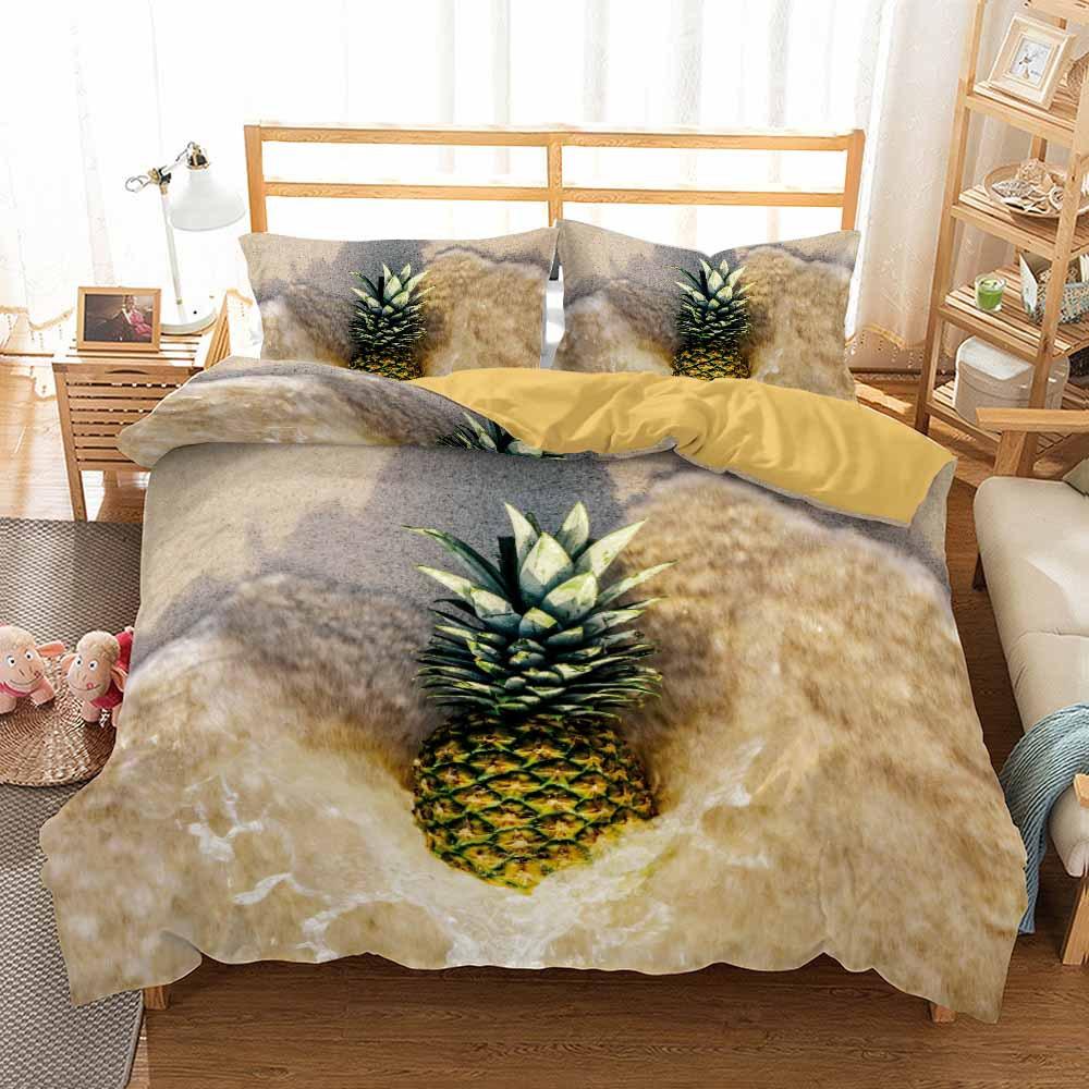 3D Painting Style Bedding Set King Queen Bed Down Duvet Cover Pillowcase 2/3pcs Pineapple Pattern Bed Cover Luxury Home Textile Gift