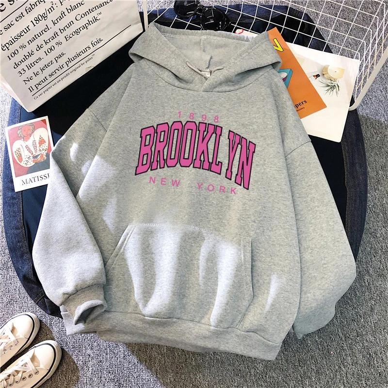 Brooklyn Fashion Hoodie for Woman All Season Daily Casual Sport Hooded Longsleeve Pullover Girls Home Outdoor Comfort Sweatshirt
