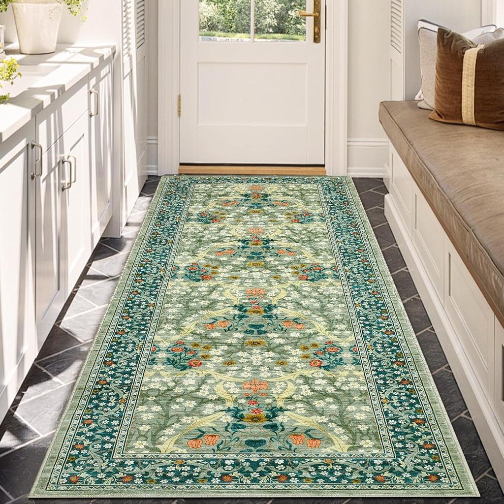 Коврик-дорожка для коридора, напольный коврик, темно-синий ковер с растительным цветочным рисунком, ковры в богемном стиле для домашнего декора, мягкие ковры, которые можно стирать в машине