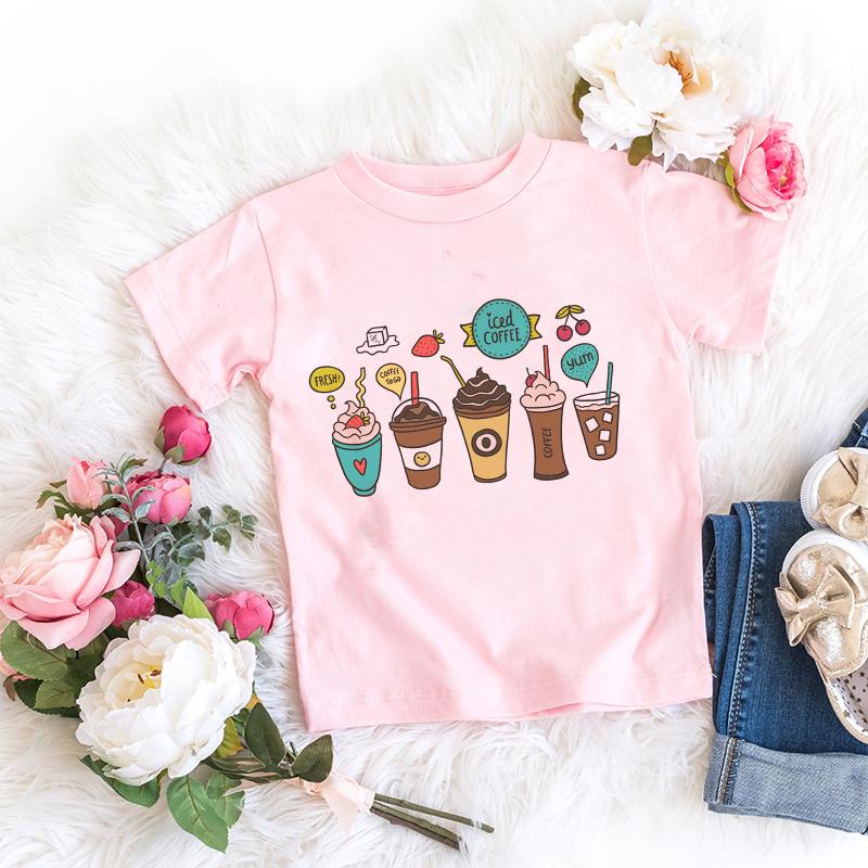 Kids Girl T Shirt Summer Baby Cold Drink Tops Toddler Tees Clothes Children Clothing Cartoon T-shirts Short Sleeve Casual Wear