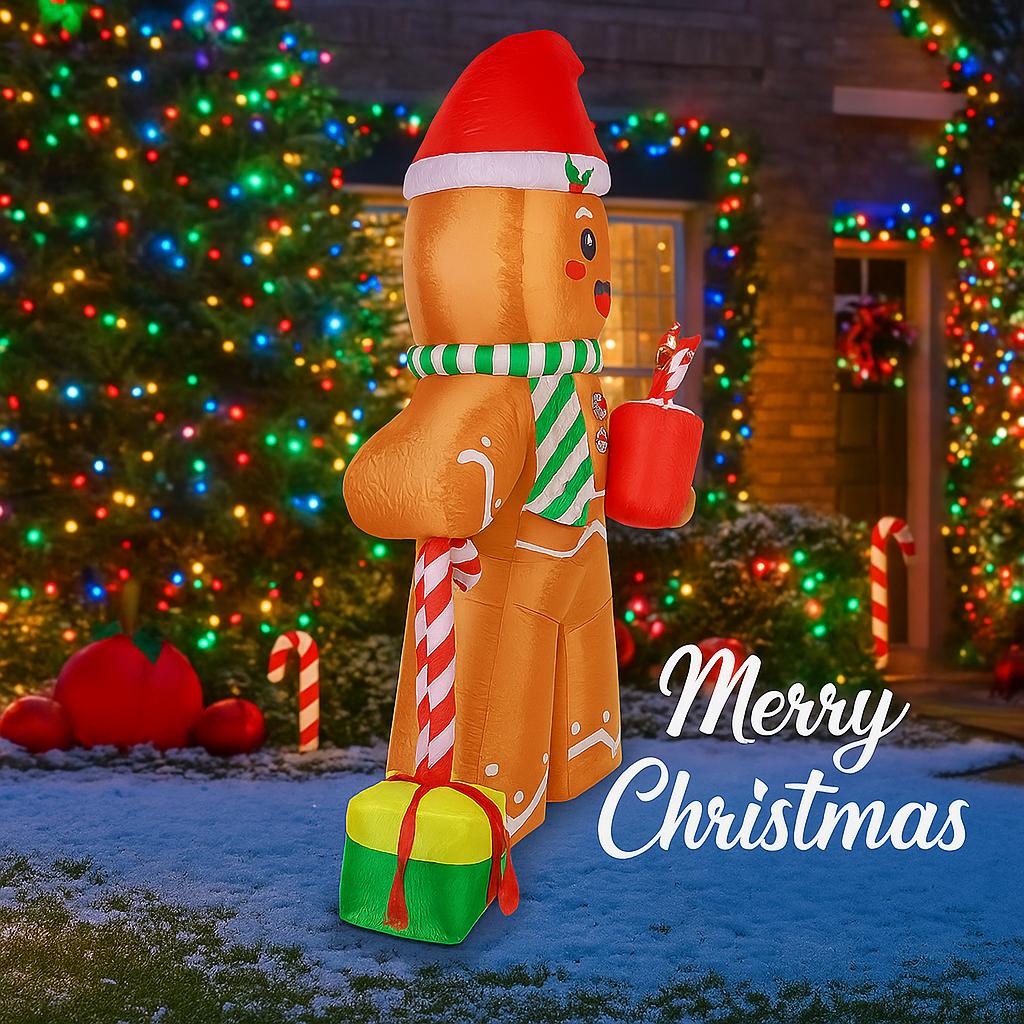 7.87FT Inflatable Toy Gingerbread Man Candy Cane Gift LED Lit Xmas Yard Party Decoration Christmas Home Supplies Ornaments Gifts