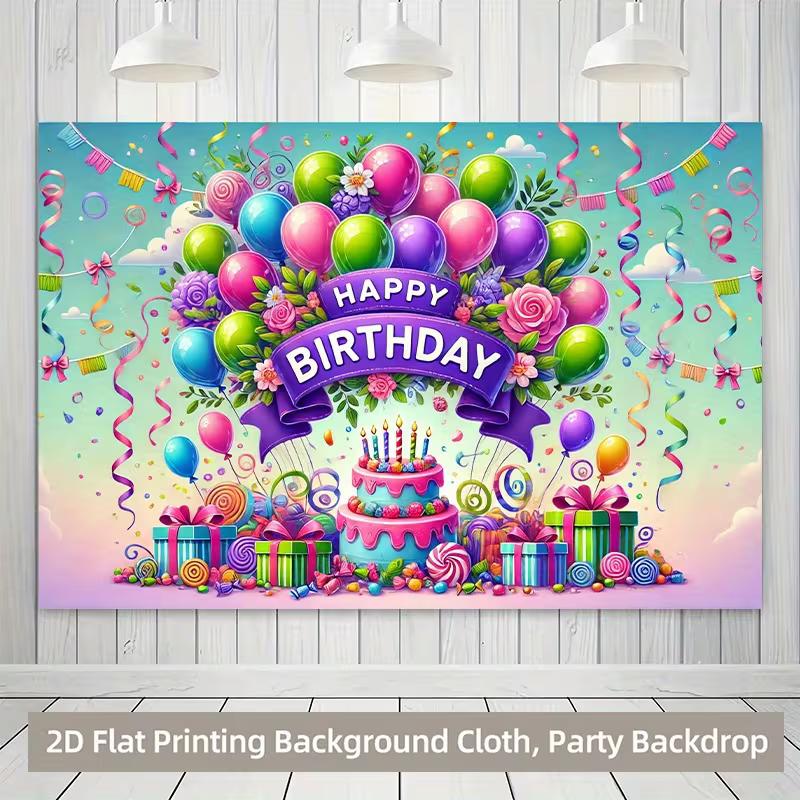 2D Colorful Candy Happy Birthday Backdrop Kids Birthday Party Photography Background Banner