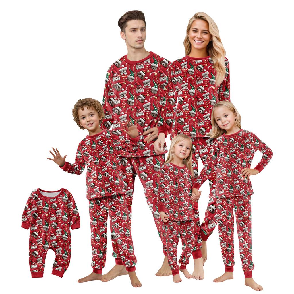 Matching Family Christmas Print Flannel Homewear Set Long-Sleeve Top And Pants