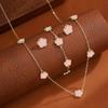 European & American Lucky Flower Jewelry Set: Five-Leaf Clover Bracelet, Stud Earrings, Necklace