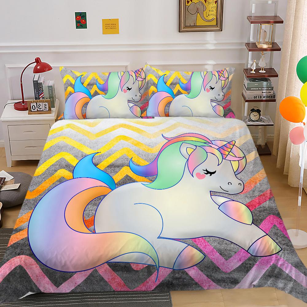 2023 Новый стиль Единорог Картина Мягкое постельное белье Комплект пододеяльников Уникальный дизайн Детское постельное белье для подростков Наволочка