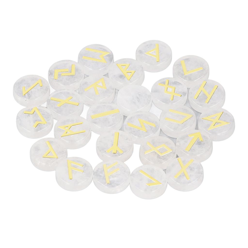 25 Pieces Round Rune Stones Engraved Symbol Stone Set for Yoga Meditation and Holiday Present