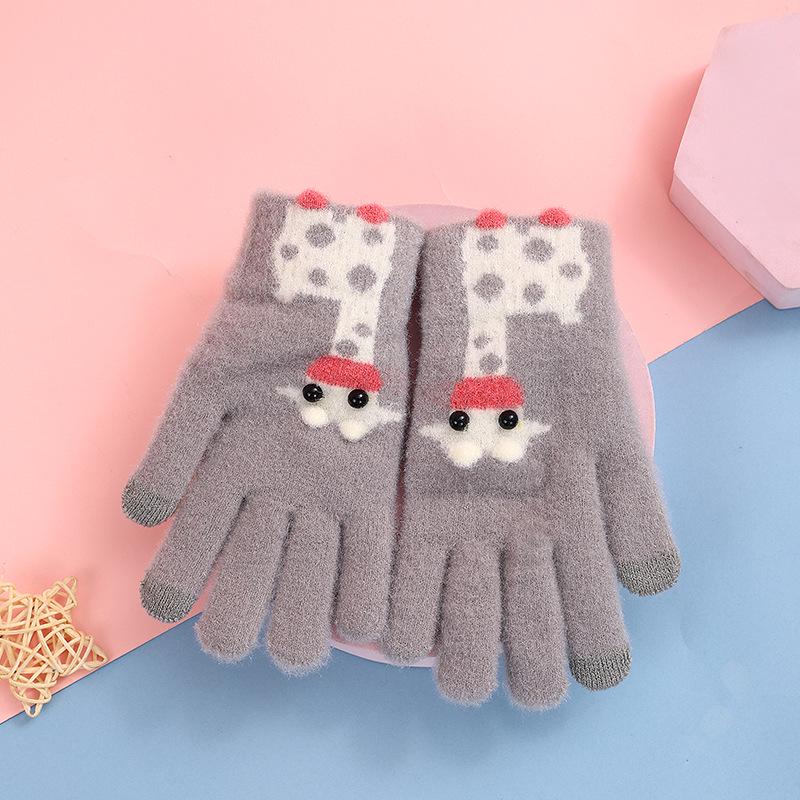 Детские зимние мультяшные перчатки без пальцев - Милые шерстяные вязаные с пятью пальцами для занятий спортом и велоспортом для девочек