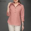 Women Turn Down Collar Loose 3/4 Sleeve Casual Blouse
