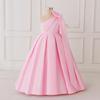 Big Kid One-Shoulder Satin Princess Dress with XL Bow for Weddings & Performances
