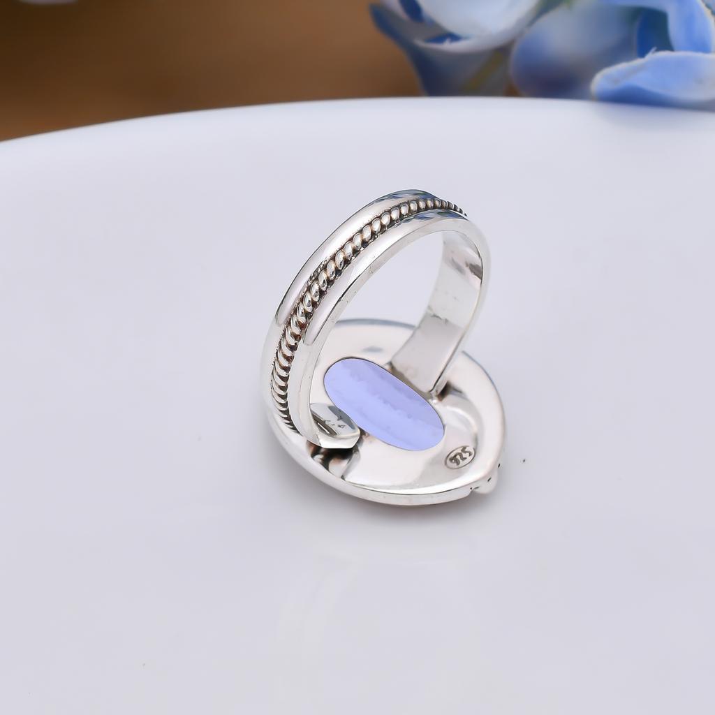 Blue Lace Agate - Namibia 925 Sterling Silver Ring V5082, Blue Ring, Oval Ring, Valentin's Day Gift, Gift For Her, Birthday Gift, Handmade Jewelry, Si