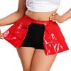 Женская юбка для ночного белья Pole Dance S-3XL: Мини-юбка из глянцевого ПУ с открытым передом, на одной пуговице, с поясом и оборчатым подолом