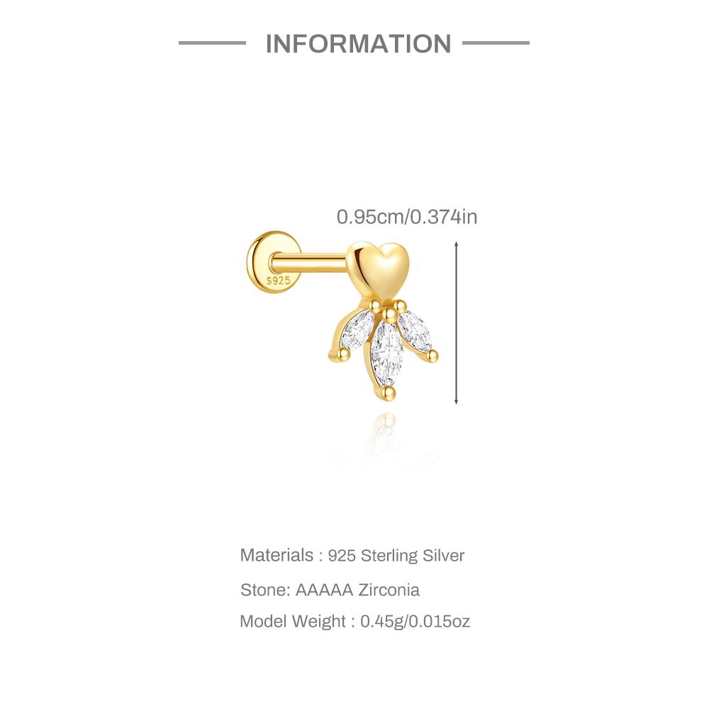 CANNER 1PC 925 Silver Tassel Horse Eye Geometric Zircon Flat Head Thread Piercing Earring For Women Love Earring