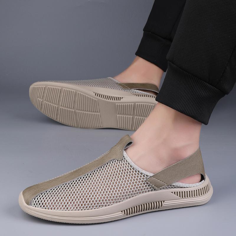 Модная легкая мужская летняя обувь для ходьбы на открытом воздухе, нескользящие мужские кроссовки слипоны из сетки, лоферы, дышащая мужская повседневная обувь