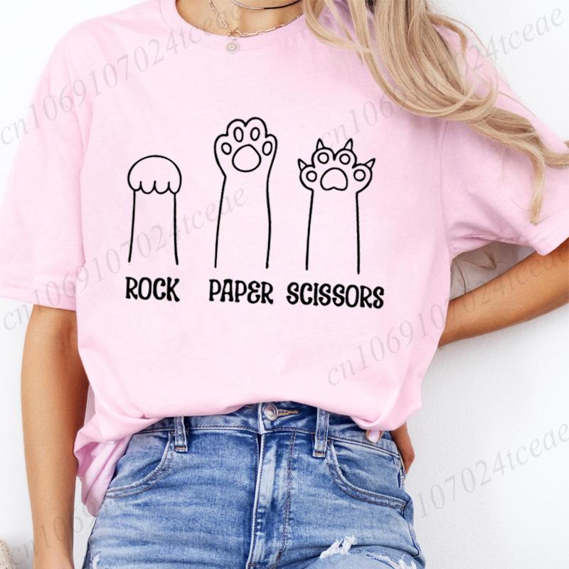 Rock Paper Scissors Tshirt Funny Cat Paw Print T-Shirt Summer Fashion Cat Lover Tshirt Women Men Short Sleeve Tee Shirt Clothing