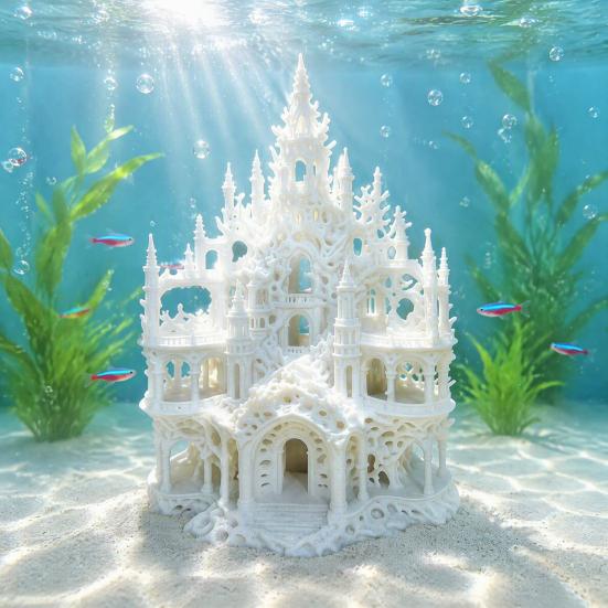 Нетоксичная пещера для аквариума, готический замок, укрытие для аквариума, 3D-печатная пещера-укрытие для петушка, стиль, орнамент, декоративное коралловое укрытие для маленьких