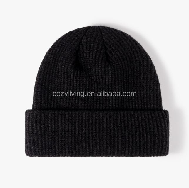 New Arrival Autumn and Winter Fashion Warm Lovely Pure Color Solid Dark Grey Customized Knitted Women Beanies