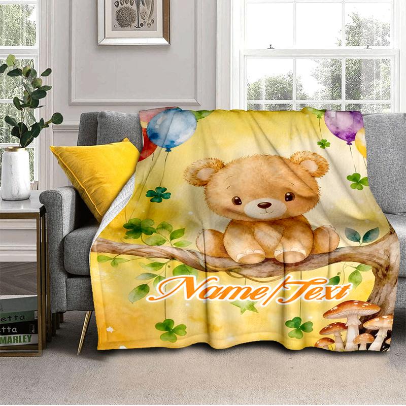 1PC Custom Name Teddy Bear Fantasy outdooor Flannel blankets Throw Blanket All-Season Throw Gift Bedspread for Couch, Bed, Camping Holiday Birthday gi