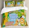 Children Bedding Set For Bedroom Bed Home Cartoon Safari African Animals Swimming In The Duvet Cover Quilt Cover And Pillowcase