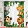 2pcs 2D flat printing Window Curtains Cartoon jungle animals Polyester Without Electricity Party Decorations for Photo Booths &
