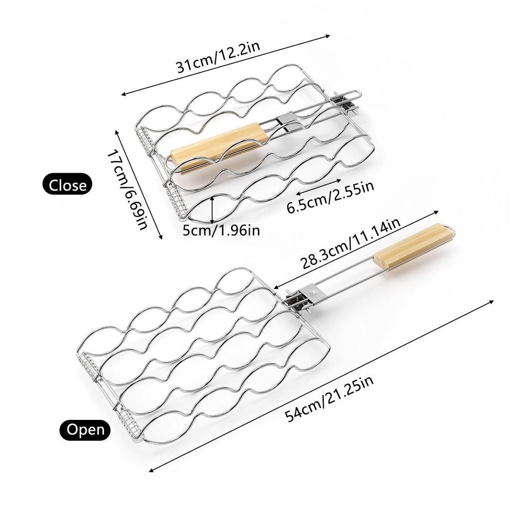 Съемная антипригарная решетка для барбекю с деревянной ручкой для сосисок, рыбы и кукурузы