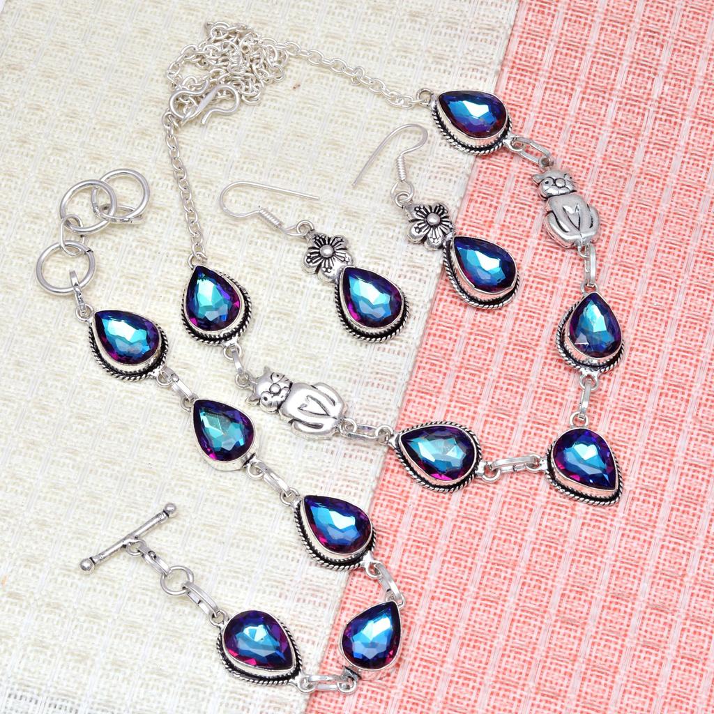 Mystic Topaz Titanium Handmade For Marriage Gift Jewelry Set 18-20''