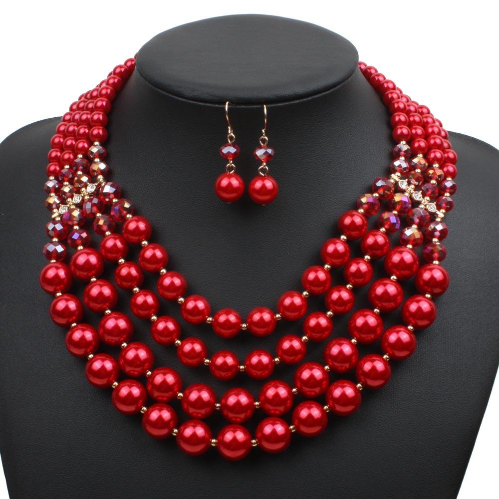 Exaggerated Multilayer Pearl Earrings Necklace Set Fashionable Personalized Accessories