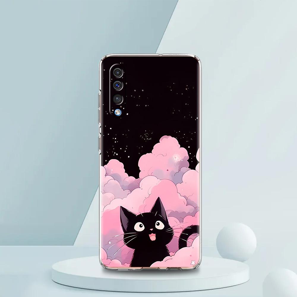 Милый Мультяшный Черный Кот Чехол Для Samsung A16 A14 A12 A22 A32 5G A34 A42 A52 A54 A50 A70 A30 A40 A20E A10S A02S A04S A06 Чехол