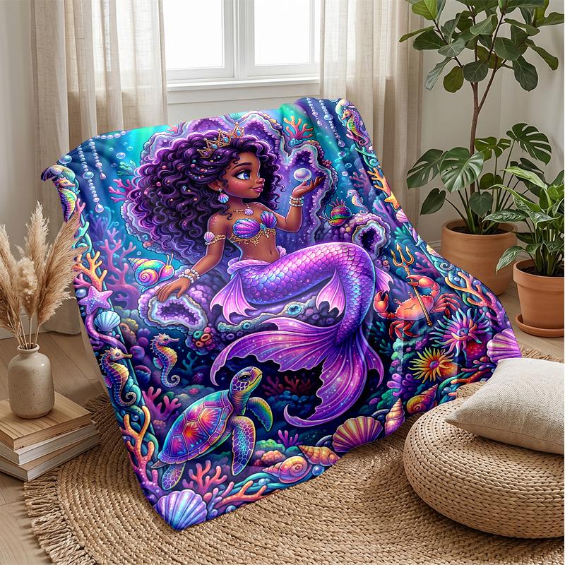 Mermaid Fantasy Underwater World Theme blanket Lightweight Warm Flannel Blanket Decorative Throw Blanket for Home Decoration