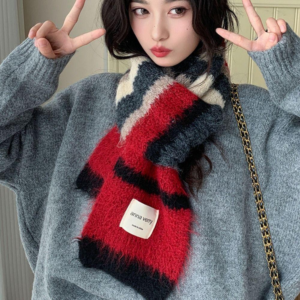 Thickened Knitted Stripe Scarf Korean Style Women Winter Scarves Multicolor Cashmere Shawl  Female
