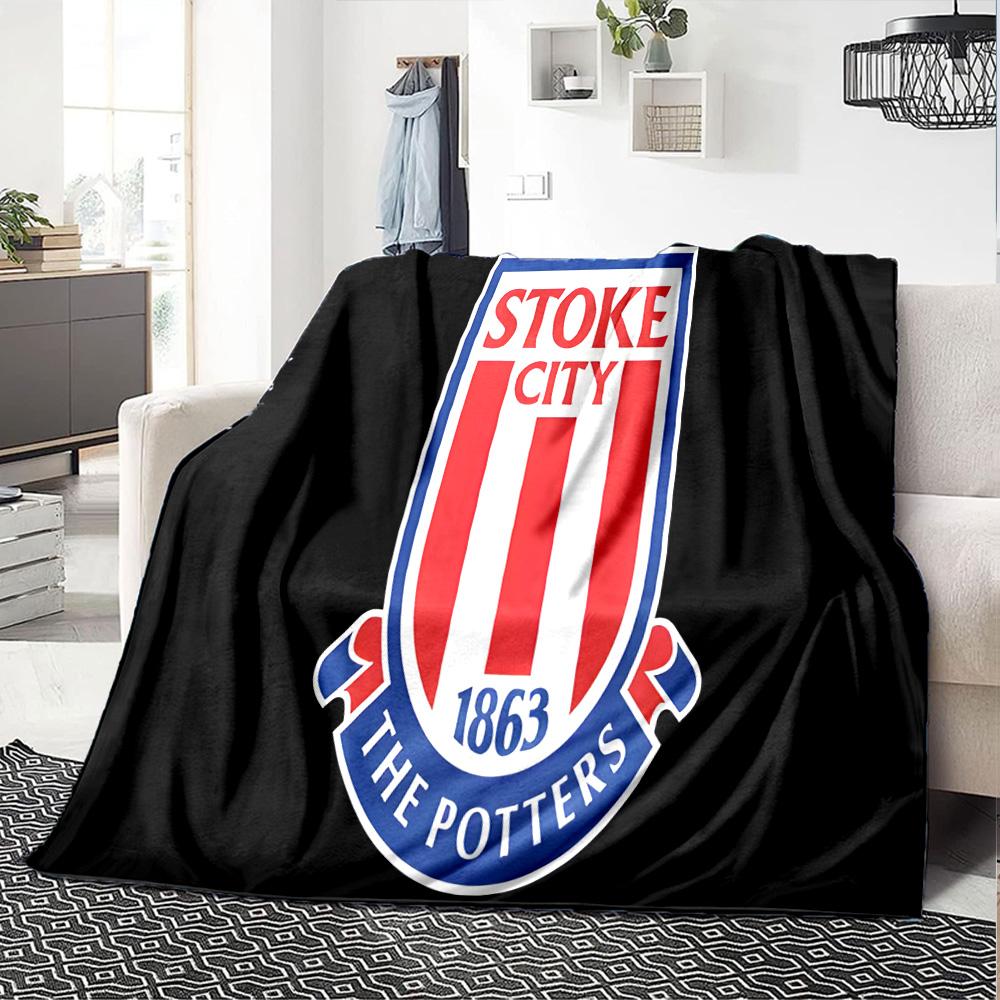 Stoke Football Club Flannel Blanket, Soft Polyester, Modern Design, All-Season for Camping, Travel, Gifts for holidays or birthdays