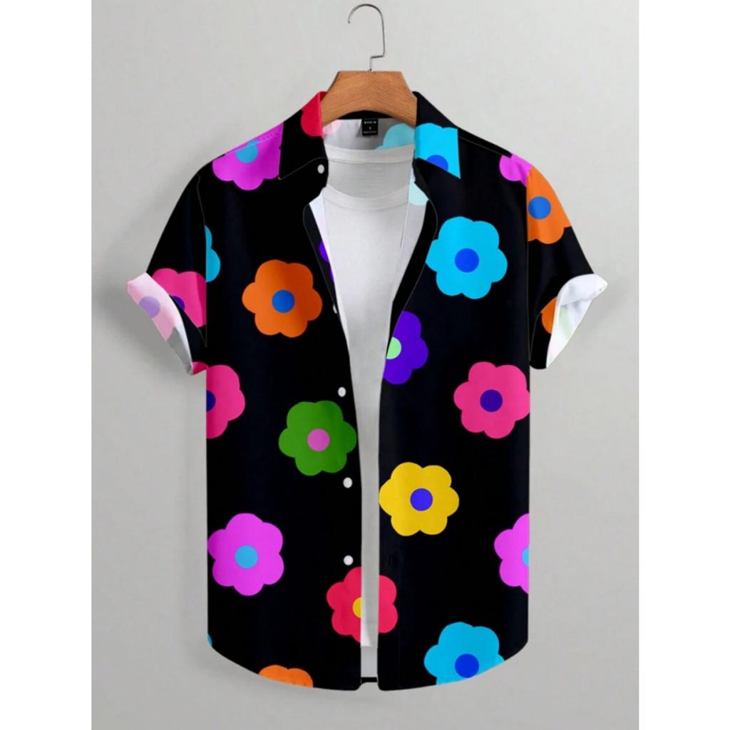 2025 Новые летние повседневные рубашки с коротким рукавом с 3D цветочным принтом, мужские повседневные рубашки для улицы, пляжные рубашки в гавайском стиле