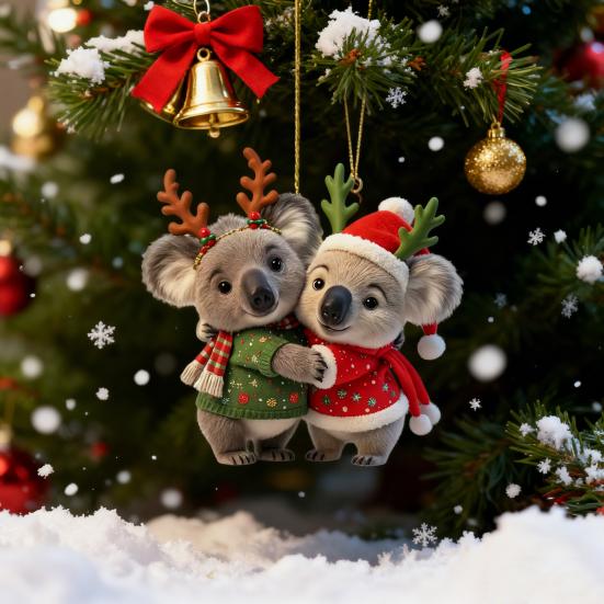 Рождественское украшение «Пара коал», 2D акриловая пара коал, животное, подвесное украшение, сувенирный подарок на годовщину свадьбы для пар