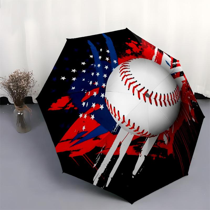 1pc American Baseball Artwork Umbrella with Plastic Handle,Suitable for All Seasons Home Travel Outdoor UmbrellaDD1607