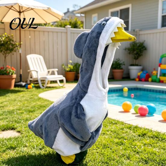 Cute Gray Shark Goose Clothes Porch Outfit, Costume with 3D Fin Durable Statue Suit Design for 23" Gooses Decoration, Patio Yard Garden Lawn