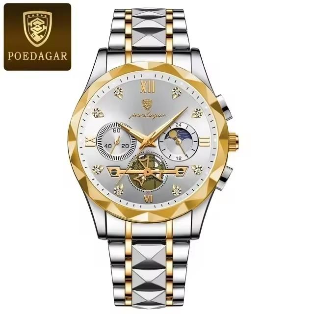 Poedagar 996 Hot Sale Men Quartz Watch Stainless Steel Strap Waterproof Luminous Hands Business Casual Male Wristwatch